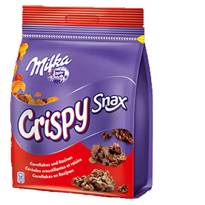 Snack de chocolate con leche con cereales y pasas Crispy Snax Milka