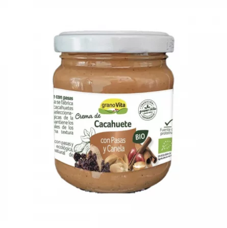 Crema de Cacahuete con Pasas y Canela Granovita Bio 175 gr Crema de Cacahuete con Pasas y Canela Granovita Bio 175 gr