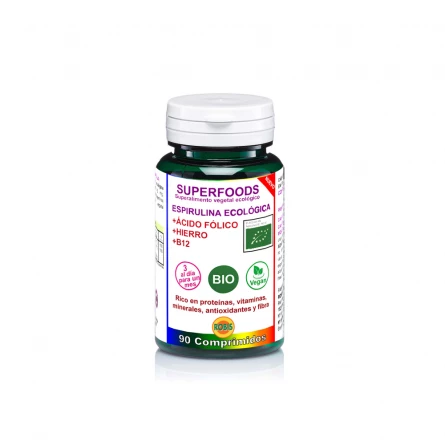 Espirulina Bio con Vitamina B12, Hierro y Ácido Fólico 90 comp ROBIS