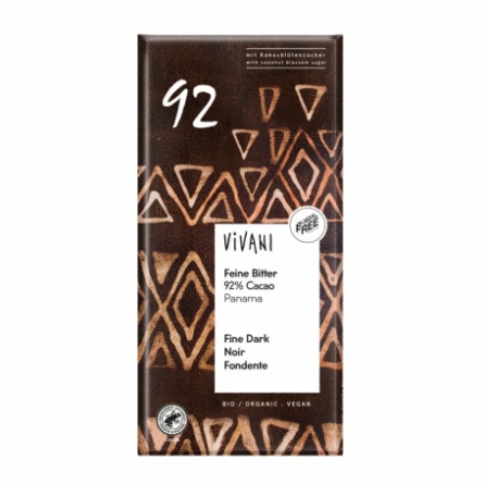 Chocolate Negro 92% Panamá con Azúcar de Coco Vivani 80 gr