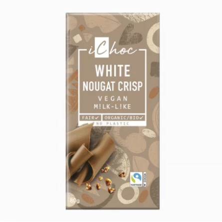 Chocolate Bio Blanco de Praliné y Crocante Avellana iChoc 80 gr