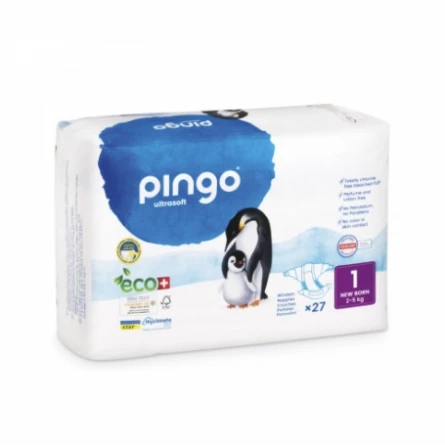 Pañales Ecológicos Talla 1 Recién Nacido Pingo  (27uds)